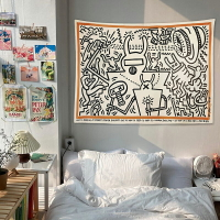原創藝術掛布Keith Haring手繪涂鴉臥室租房改造裝飾背景墻布掛毯