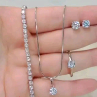 SET PERHIASAN WANITA  SILVER  MATA SATU TITANIUM UNTUK DEWASA