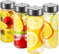 6 Pack Juice Bottles with Caps - Wide Mouth Resuable Clear Plastic Water Bottles for JuicingSmoothie
