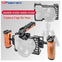 Powerwin Camera Cage For Sony A6500 A6400 A6300 A600 with wooden Handle Kit Aluminum Alloy Multifunctional Arri Locating Screw