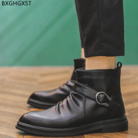 Motorcycle Boots Men Shoes Leather Ankle Boots Man Monk Strap Chelsea Boots for Men Male Casual Shoes for Man 2024 Chaussure
