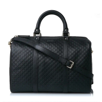 【GUCCI 古馳】449646 經典Guccissima系列小LOGO牛皮手提/斜背兩用波士頓包(黑色)