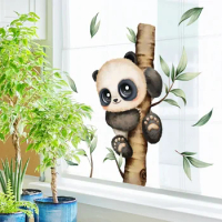 Cartoon Bamboo Panda Mirror Stickers For Window Decoration Kids Room Decoration Home Decor Bathroom Decoration Accessories