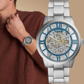 Fossil Townsman ME3260 男錶 鏤空羅馬數字設計 機械錶 44mm 不鏽鋼錶帶
