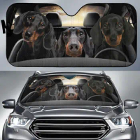 Car Sunshade Dachshund Family Driving, Dog Mom Dog Dad, Weiner Dog Owner Sausage Dog Lover Gift, Best Dachshund Gifts Car