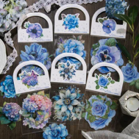 10Pcs Blue Love Series Decorative Sticker Pack Vintage Flower Scrapbooking Material Label Diy Diary Phone Journal Planner