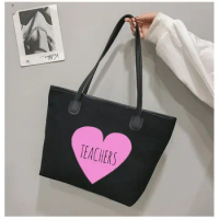 Teachers Heart Printed Gift for Teachers Canvas Tote Bag Shoulder Book Bag Teacher Tote Shopping Bag