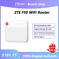 ZTE F50 WiFi Router 5G Network Signal Repeater DL1.6Gb/s UL 225Mb/s Portable Modem Hotspot Pocket With Sim Card Slot No battery