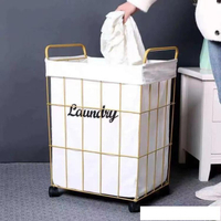 髒衣籃 新品鐵藝收納箱臟衣簍洗衣籃玩具雜物收納筐移動式帶輪帶蓋大容量