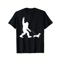 T-Shirt Grafik Retro Dachshund Sasquatch Lelaki & Wanita Rekaan Anjing Wiener Lucu Berjalan dengan T