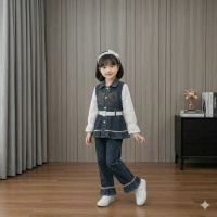 Setelan Namari Panjang Jeans Rompi Import Brukat Anak Perempuan Usia 3-12 Tahun Model Nayyara Full J