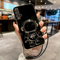 Plating Astronaut Floding Holder Case For Huawei Nova 5T Cover With Rope Phone Cases Nova5T Shockproof Coque Nova 5T
