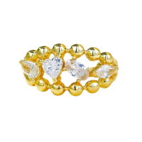 S925 Silver Ring with Gold Plated Instagram Style Bead Row Ring