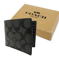 COACH 男款C LOGO6卡照片證件短夾禮盒(黑灰)