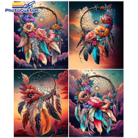 PhotoCustom Painting By Number Dream Catcher Kit Diy Frame Modern Pictures By Number Drawing On Canvas HandPainted Home Decor