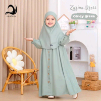 Gamis Anak Zarina Set Hijab Ld 90cm PB 110cm - Modis dan Syar'i - Pink, Nyaman, Syari, Baju, Panjang