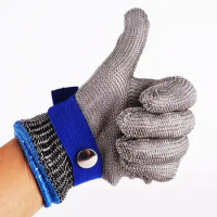Single Working Glove Safety Stainless Steel Adjustable Stab Resistant Gloves with Button Anti-scratch Kitchen Butcher L/XL