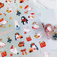 Christmas Cartoon Bunny Penguin Easter Eggs Gift 5D Soft Embossed Relief Self Adhesive Nail Art Sticker Rabbit 3D Manicure Decal