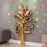 書架 美式創意實木藝術樹形墻壁落地書架置物架客廳臥室背景裝飾架兒童