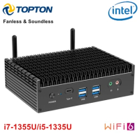 Topton Fanless Mini PC 13th Gen Intel i7 1355U i5 1335U Windows 11 PCIE4.0 Dual 2.5G LAN Tunderbolt 4 Gaming Mini Computer WiFi6