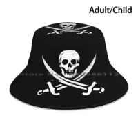 Calico Jack Sword Pirate Flag Jolly Roger Graphic Bucket Hat Sun Cap Calico Jack Pirate Flag Jolly Roger Skull Bones Brimless