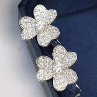 Custom Solid 10K White Gold Stud Earrings Push Earring Back Women Clover Wedding Anniversary Engagement Moissanite Diamond