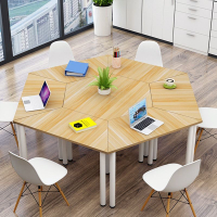 小型洽談會議桌拼接六角桌子課桌椅培訓班梯形鋼木創意簡約辦公桌