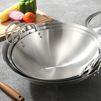 Thi and Tall Food-Grade Stainless Steel Pan. Household Thi Double-Ear Pan, Round Bottom Pot, Uncoate