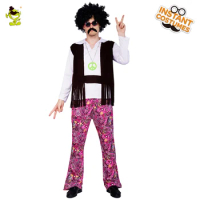 Hippy Costumes for Men Party 60's 70's Retro Hippie Suits Purim Cosplay Costume Fancy Dress Up for Adult Male