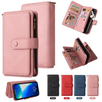 For OnePlus 9 Pro 1 + Nord N10 N100 CE N200 5G New 15 Card Zipped Multifunction Wrist Strap Wallet PU Leather Case Cover Shell