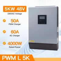 5000W 3000W Solar Hybrid Inverter 48V/24V Pure Sine Wave 220VC Output Built-in PWM 50A Solar Charge Controller wi 60A AC Charger