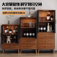 公司貨 免運 新中式客廳歐松板酒櫃展示櫃書櫃一體靠墻小戶型玻璃門實木餐邊櫃 快速發貨