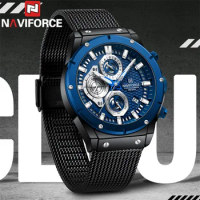 NAVIFORCE Men Watch Sport Top Brand Luxury Blue Military Chronograph Date Man Wristwatch Stainless Steel Quartz Male Clock 8027
