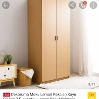 LEMARI PAKAIAN 2 PINTU SERAT KAYU TERLARIS GANTUNG GAMIS DAN RAK LIPAT