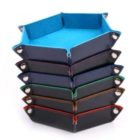 Foldable Dice Tray Box PU Leather Folding Hexagon Key Storage Coin Square Tray Dice Game Table Board Games