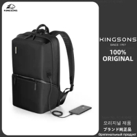 Kingsons Waterproof Wear-resistant Backpack For Men 15.6 inch Laptop Business Travel Backpack W/ USB Charging Port 180° open