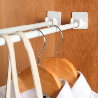 4/2Pcs Strong Curtain Rod Bracket Holder Punch-Free Self-adhesive Hooks Clothes Rail Fixed Clip Bathroom Shower Rod Hanging Rack