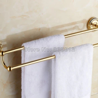Luxury Gold Color Brass Double Towel Bar Wall Mount Towel Rack Bathroom Towel Rail Holder tba602