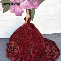 Red Sequin Sweetheart Ball Gown Quinceanera Dress Shinning Mexican Sweet 16 Dress Princess Corset Lace-up Vestidos De 15 Años