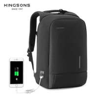Kingsons Men's 13-17 Inch Laptop Backpack Simple Reflective Strips 180 Degree Open Shoulder Bag Waterproof Travel Bag USB Charge