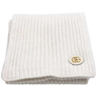 【GUCCI 古馳】GUCCI 經典Double G LOGO針織羊毛圍巾(象牙白色773426-3GB02-9200)