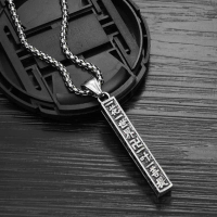 Kalung Balok Tulisan China / Vintage Buddhism Spell Square Cube Silver Men Pendant / Kalung Mantra R