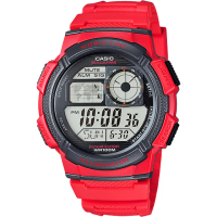 【CASIO 卡西歐】學生錶 10-YEAR BATTERY菁英部隊電子手錶-紅/42mm(AE-1000W-4AVDF)