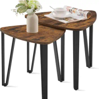 Nesting Coffee Tables, End Tables Set of 2 for Living Room Bedroom, Industrial Small Stacking Side Tables , Rustic Brown