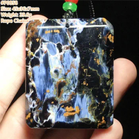 Natural Blue Pietersite Stone Pendant Necklace For Women Lady Man Gift Namibia Crystal 45x36x7mm Beads Rope Chains Jewelry AAAAA