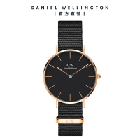Daniel Wellington DW 手錶 Petite Cornwall 32mm寂靜黑織紋錶-黑錶盤-玫瑰金框 DW00100215