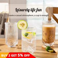 1-4PCS Ribbed Glass Juice Cup Drink Mug Vintage Glassware Highball Glasses For Water Latte Coffee Whiskey Wine Cocktail Cups