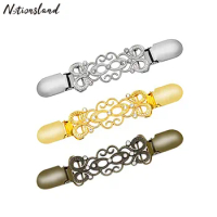 Sweater Cardigan Clip Duck-mouth Clips Flexible Beaded Pearl Pin Brooch Shawl Shirt Collar Buckles For Clothing Decor 3 color