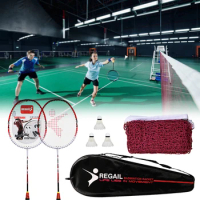 2 Player Badminton Racquets Set with 3 Shuttlecocks Carrying Bag and Badminton Net for Family Recreation Games Badminton Racket