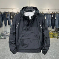 Harajuku Fashion Autumn New Men's Cargo Big Hood Hooded Top Zipper Pocket Jacket Storm Jacket Y2k Gothic Casual Loose Coat Trend